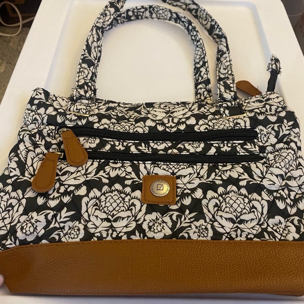 Stone Mountain Black and Brown Floral Shoulder Bag with Structured Design
